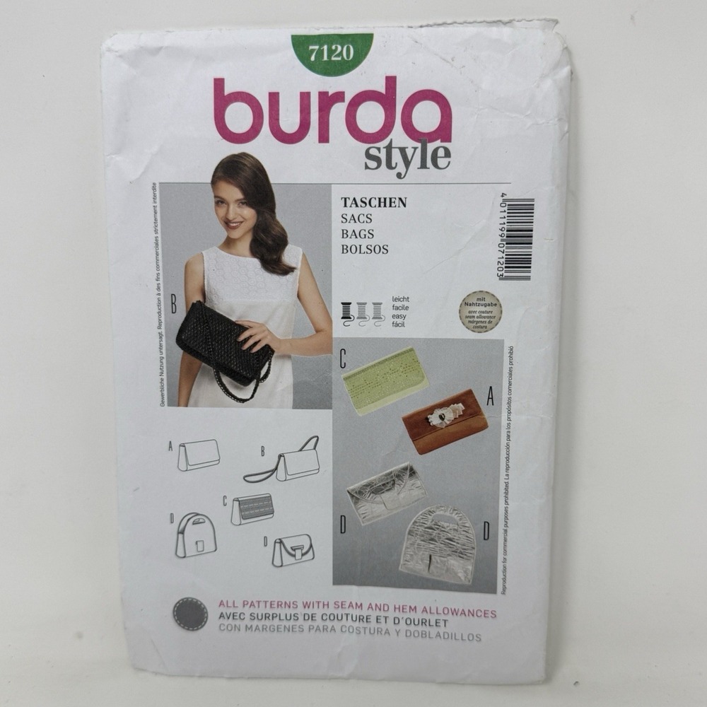 Burda Sewing Pattern 7120 Clutch Bag - 5 Styles 2013 UNCUT FF